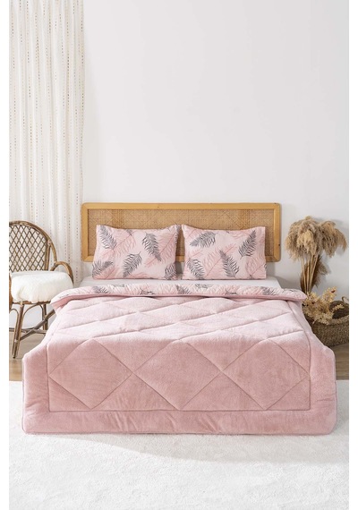 Rivaistanbul Pudra Yaprak Loura Çift Kişilik Çift Taraflı Lüx Wellsoft Yorgan Seti 195x215 Cm Pudra Pembe