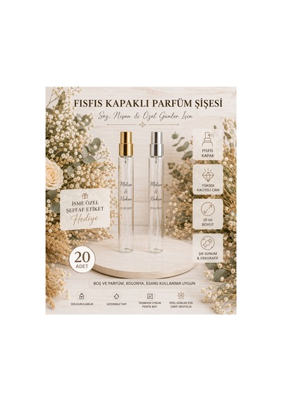 Hediyelik Cam Fısfıs Kolonya Şişesi ,sprey Kolonya Şişesi, Süssüz , Tester Parfüm Şişesi , Gold Kapak - 10ml-20 Adet - 884508722