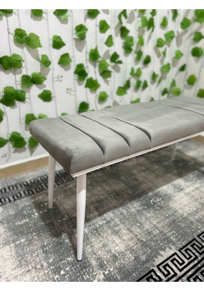 Özcan Metal Beyaz Metal Ayaklı Metal Kasalı Bench Mutfak Salon Antre Yatak Odası Balkon Puf Bank Gri