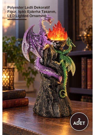 2 Adet Dragon Figürü Polyester Ledli Dekoratif Figür, Işıklı Ejderha Tasarım, Led Lighted Ornament 1