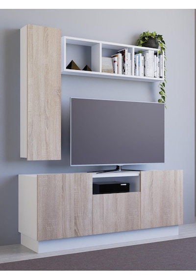 Detamob Lora Tv Ünitesi, Tv Sehpası Açık Raf Ve Dolabı, Beyaz/sonoma & Karbon Gri/sonoma Beyaz Detamob Lora Tv Ünitesi, Tv Sehpası Açık Raf Ve Dolabı, Beyaz/sonoma & Karbon Gri/sonoma Beyaz