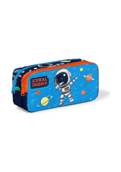 Coral High Kids Lacivert Mavi Astronot Desenli İki Bölmeli Kalem Çantası 12058