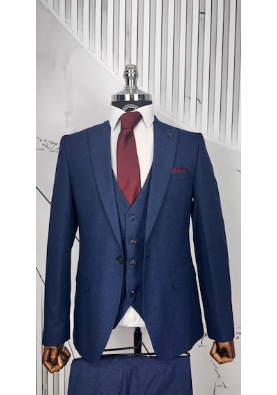 Dupont Classics Dupont Erkek Slim Fit Yelekli Takım Elbise 6 Drop Çift Yırtmaç Lacivert Dupont Classics Dupont Erkek Slim Fit Yelekli Takım Elbise 6 Drop Çift Yırtmaç Lacivert