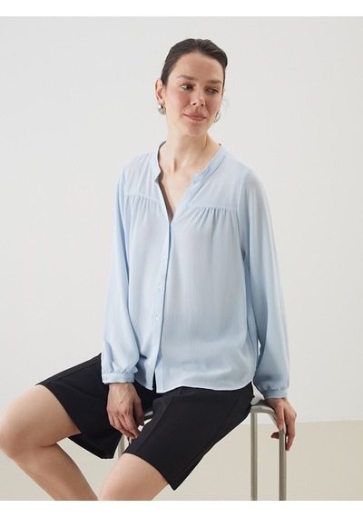 Lcwaıkıkı Classic Mavi Kaçık Yaka Oversize Kadın Bluz