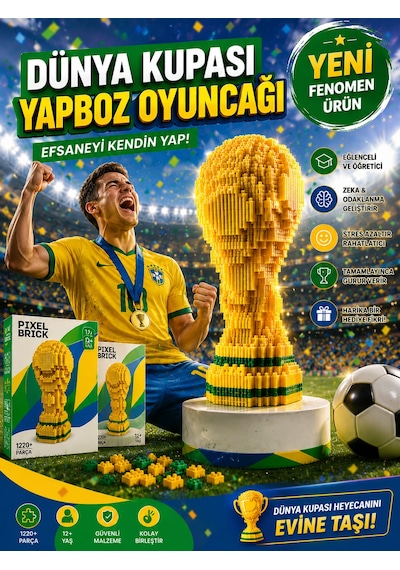 Yapboz Dünya Kupası Puzzle Premium Pixel Brick Koleksiyonluk 1220 Parça Efsane Oyun Set Oyuncak 1
