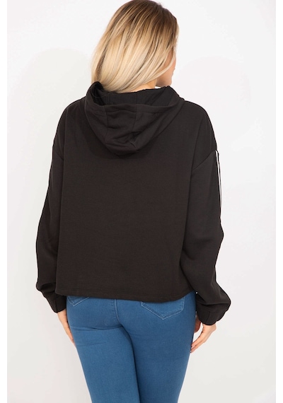Şans Kadın Siyah Kolları Biye Detaylı Kapşonlu Sweatshirt 65n35301-siyah Siyah