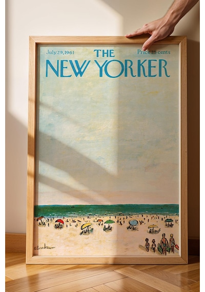The New Yorker Çerçeveli Tablo July 29 1961 - Kalabalık Plaj Tablosu