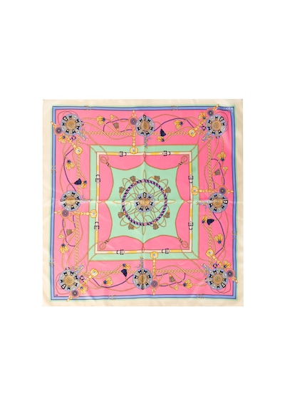Inno 60x60 Cm Premium Saten Desenli Dikişli Fular Mavi