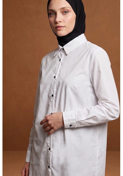 Avenna Klasik Yaka Önden Düğmeli Uzun Kollu Rahat Kesim Basic Gömlek Tunik 82 Cm Boy Beyaz 26yt491