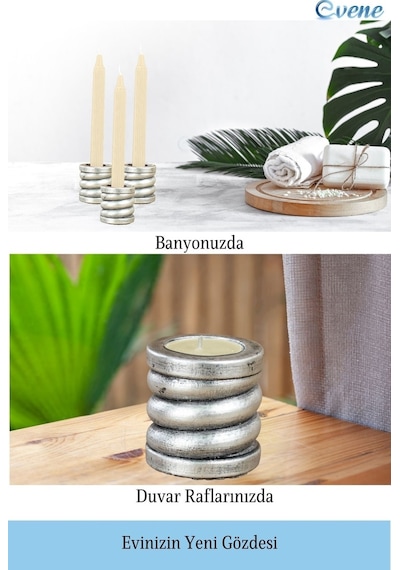 Mumluk Şamdan Tealight Ve İnce Mum Uyumlu Spiral Model - Gümüş Eskitme