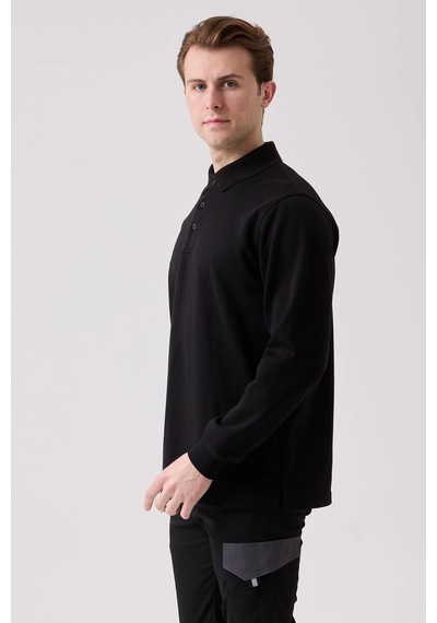 Sanfords Polo Sweatshırt Erkek Siyah Uzun Kollu Polo Yaka Sweatshirt Siyah