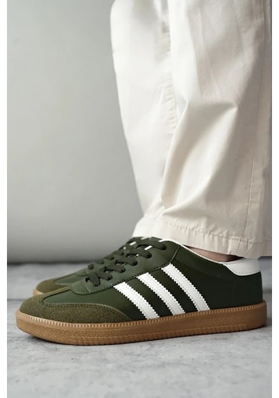 Muggo Jabbar Unisex Ortopedik Günlük Garantili Bağcıklı Yürüyüş Koşu Sneaker Spor Ayakkabı Haki