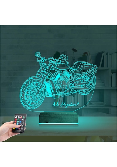 Luvivia Motosiklet Harley Motor Kişiye Özel 3d Lamba - Masa Gece Lambası V4 Şeffaf