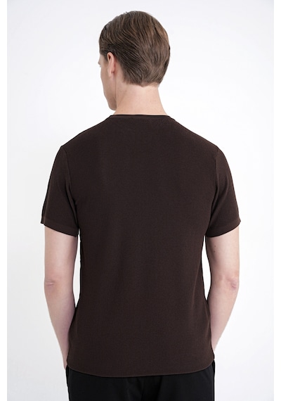 Efor Comfort Fit Rayon Karışımlı Kahverengi Bisiklet Yaka Tişört Ts 925