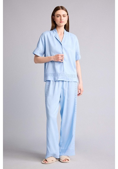 Defacto Regular Fıt Uzun Boy Dokuma Pijama Alt G4372ax26spbe745 Mavi-be745