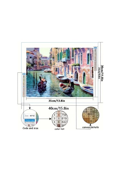 5d Elmas Boyama Kiti Venedik Manzarası Yuvarlak Taşlı Çerçevesiz Elmas Sanatı Dıy Duvar Dekoru