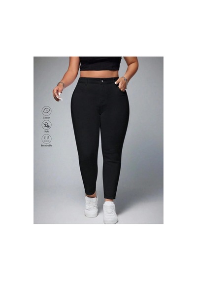 Kene Jeans Yüksek Bel Slim Fit Esnek Keten Dar Paça Pantolon Siyah