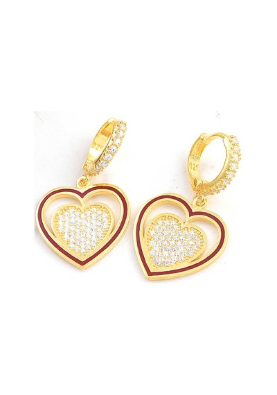 Aya Diamond Gümüş Gold Sallantılı Kalp Kadın Küpe Gold