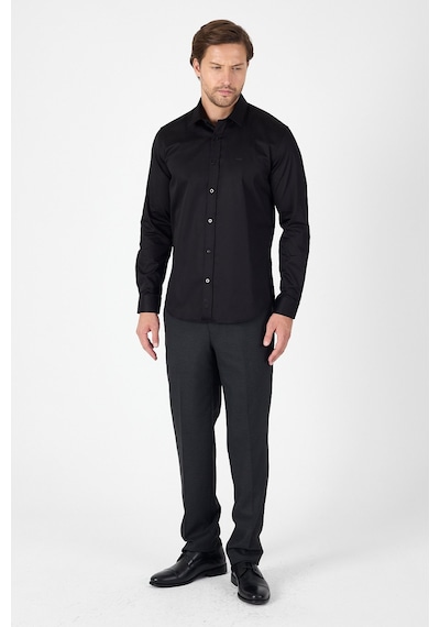 İmza Siyah Sert Yaka Düz Classic %100 Pamuk Slim Fit Gömlek 1004250324 Siyah