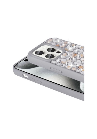Apple Uyumlu iPhone  15 Pro Max Kılıf Parlak Taşlı Tasarım Zore Linea Kapak