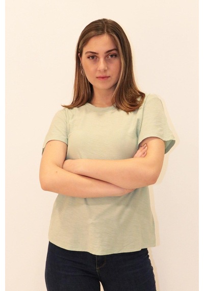 Rich Kadın Organik Bisiklet Yaka T-shirt %100 Pamuk Tişört Yeşil