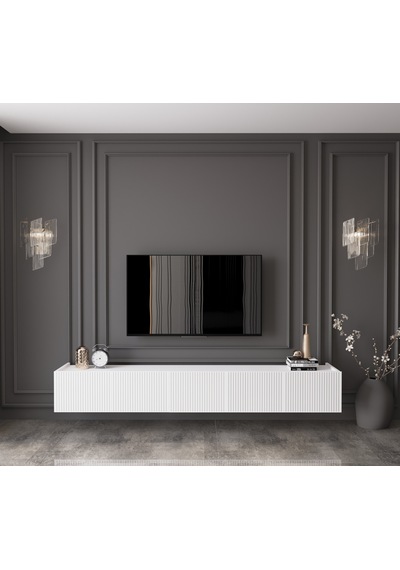 Capella Country Beyaz Mdf 5 Kapak Duvara Monte 200 Cm Tv Ünitesi