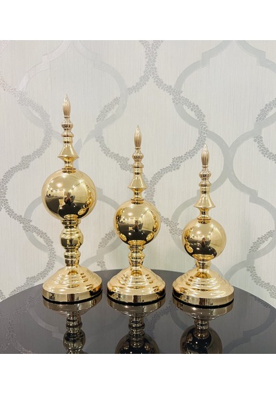 FURKAN DEKORATİF METAL KÜRE GOLD ÜÇLÜ OBJE