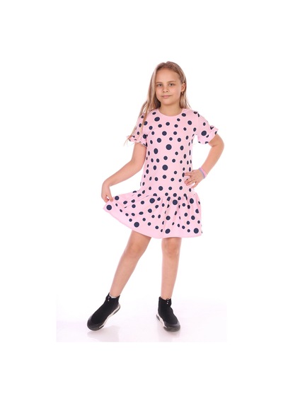 Toontoy Kız Çocuk Komple Puantiye Baskılı Elbise Pembe