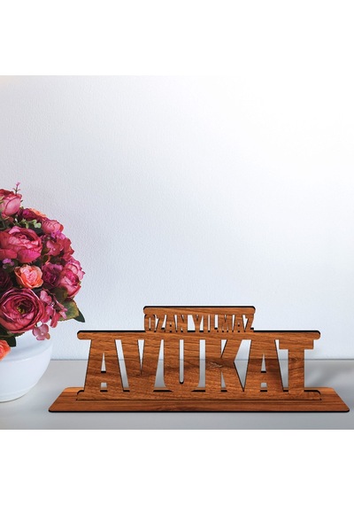 Kişiye Özel Mesleki Avukat Ahşap Masa İsimliği - B1