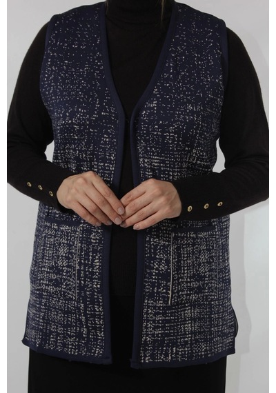 Moda Berray Y366 Mavi-beyaz Mozaik Desenli Cepli Mevsimlik Anne Yelek Mavi-beyaz