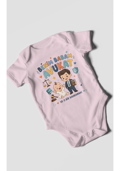 Morivokids Benim Babam Avukat Kısa Kollu Bebek Body %100 Pamuk Bebe Pembe