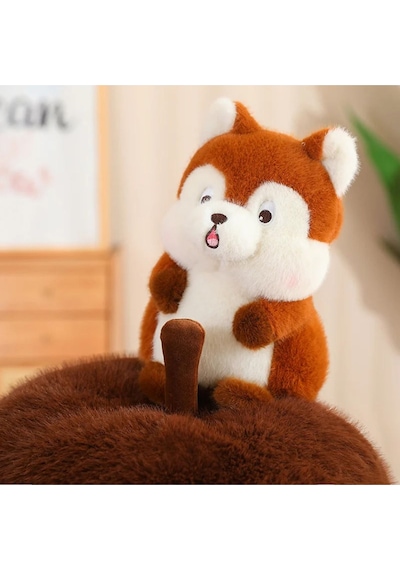 Fındık İçinde Sincap Peluş Oyuncak Büyük Boy Uyku Arkadaşı Yastık Peluş Fermuarlı Özel Seri