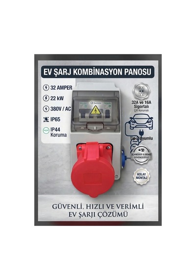 Araç Şarjı Uyumlu 5-32a Trifaze Kombinasyon Panosu Sigortalı Prizli Ve Montajlı - 921422228
