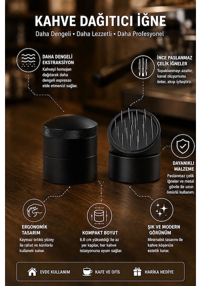 51 Mm Espresso Makinası Needle Kahve Karıştırma İğnesi Espresso İğnesi Mt266 Siyah