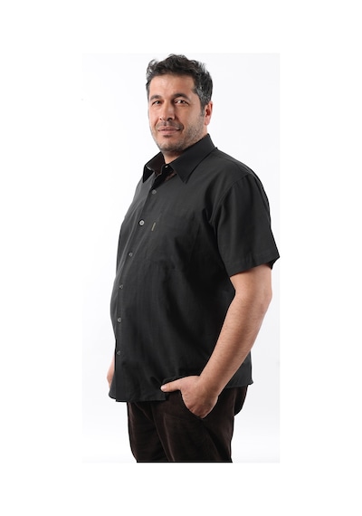 Tousus Kısa Kol Siyah Keten Erkek Gömlek Kk-8048-tss