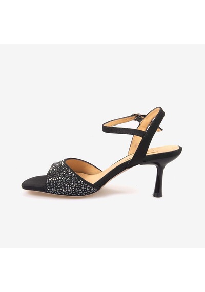 Hawen Angels Kadın Kösele Taban 7,5cm Topuklu Saten Gece & Abiye Ayakkabı 6895-26-v1 siyah