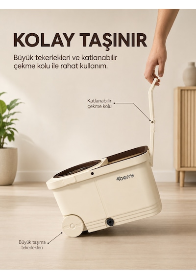 Tekerlekli Spin Mop Seti- Pedallı Sıkma Hazneli, Mikrofiber Başlıklı Ve Teleskopik Saplı Temizlik Seti