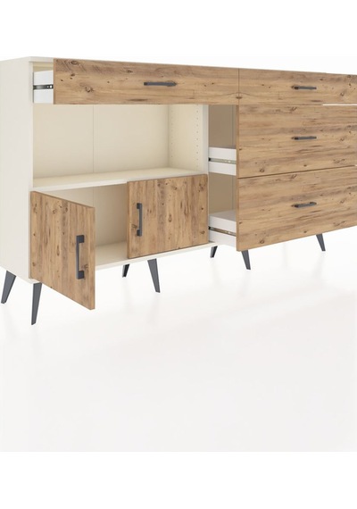 Arges Konsol Tek Raflı 4 Çekmeceli 2 Kapaklı 176x30x99 Aytaşı-çam Aytaşı-çam