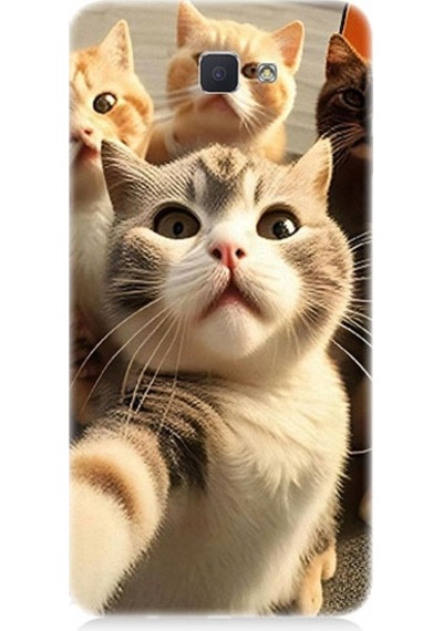 Samsung Galaxy J5 Prime Uyumlu Selfie Kediler Desenli Silikon Kılıf