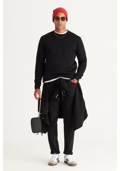 AC&Co / Altınyıldız Classics Standart Fit Normal Kesim İçi Polarlı Bisiklet Yaka Erkek Sweatshirt Siyah
