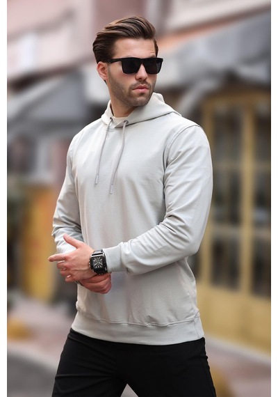 Madmext Boyalı Gri Kapüşonlu Erkek Sweatshirt 7069 Gri