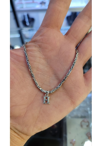 925 Ayar Gümüş 2 Mm Harfli Kare Kral Bileklik