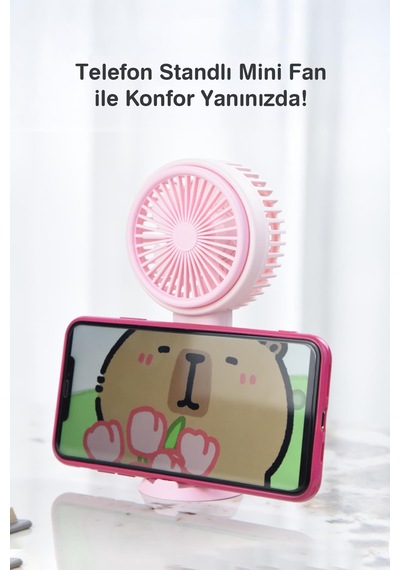 Telefon Standlı Taşınabilir El Masa Fanı - Mini Vantilatör Masaüstü Şarjlı Soğutucu