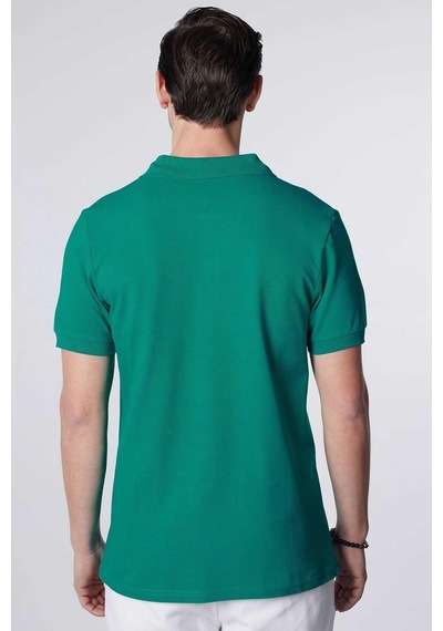 Tudors Erkek Slim Fit Dar Kesim %100 Pamuk Düz Pike Yeşil Polo Yaka Tişört-30579-yesıl Yeşil