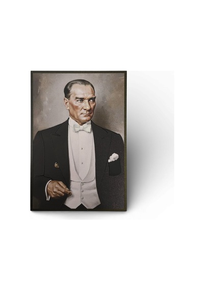 Atatürk Masaüstü Ahşap Tablo - Kabartmalı Baskı Şık Hediyelik 11x16 Cm No 3 3 Parça