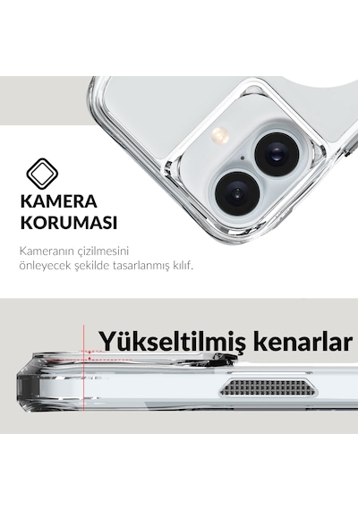 Bix iPhone Uyumlu 16 Octagon Hava Yastıklı Magsafe Kılıf Maksimum Korumalı Antrasit Kristal Şeffaf