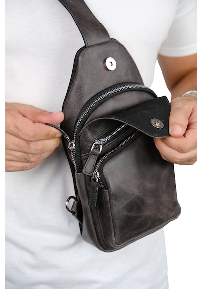 Mft Leather Hakiki Deri Unisex Çapraz Çanta Baggy 6981 Tiguan Antrasit