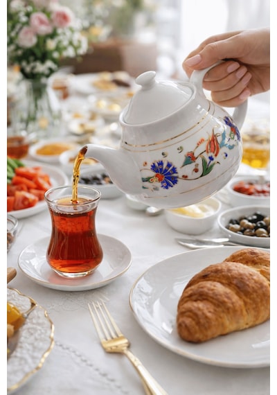 Osmanlı Desen Porselen Demlik - 650 Ml. Üst Demlik Beyaz