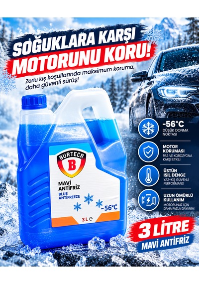 Burtech Mavi Antifriz -56 C 3 Litre Radyatör Motor Soğutma Sıvısı