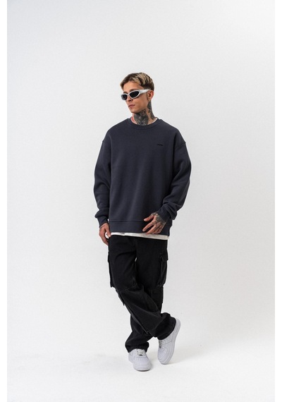 Erkek Respire Yazı Detaylı Basic Oversize Sweatshirt Füme